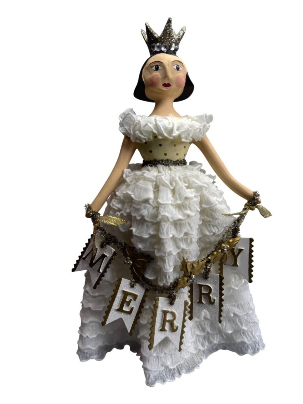 Heather Myers Christmas Queen Doll Merry Banner White Ruffle Dress 11.5" Signed - Picture 2 of 13